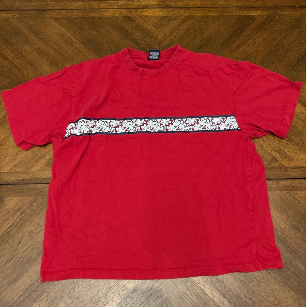 Roundree & Yorke Mens XL Red Floral Chest Stripe T-Shirt Cotton Short Sleeve Tee